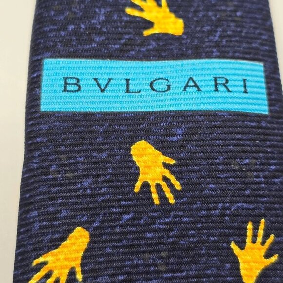 Bvlgari x David Pizzigoni Signed 7-Fold Blue Silk  Men's Necktie - Picture 6 of 6